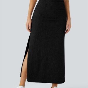 HALARA Ribbed High Waisted Hem A Line Maxi Casual Skirt